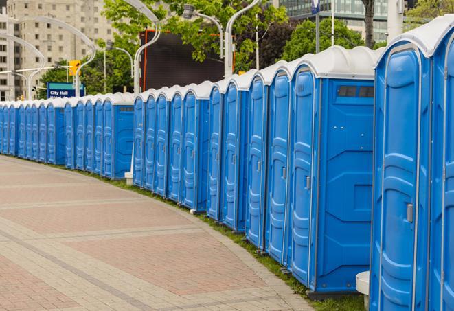 Seasonal porta potty units set up at a Virginia Beach, Virginia venue