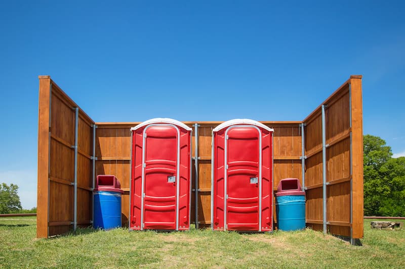 Short-term porta potty units staged for delivery in Virginia Beach, Virginia