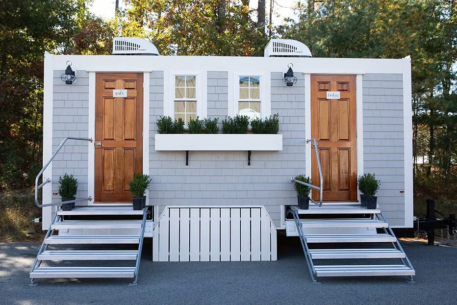Wedding restroom units discretely staged at a venue in Virginia Beach, Virginia